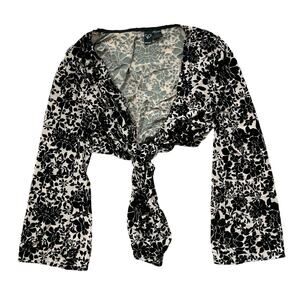 Windsor Black Velvet Floral Wrap Crop Top Size Small